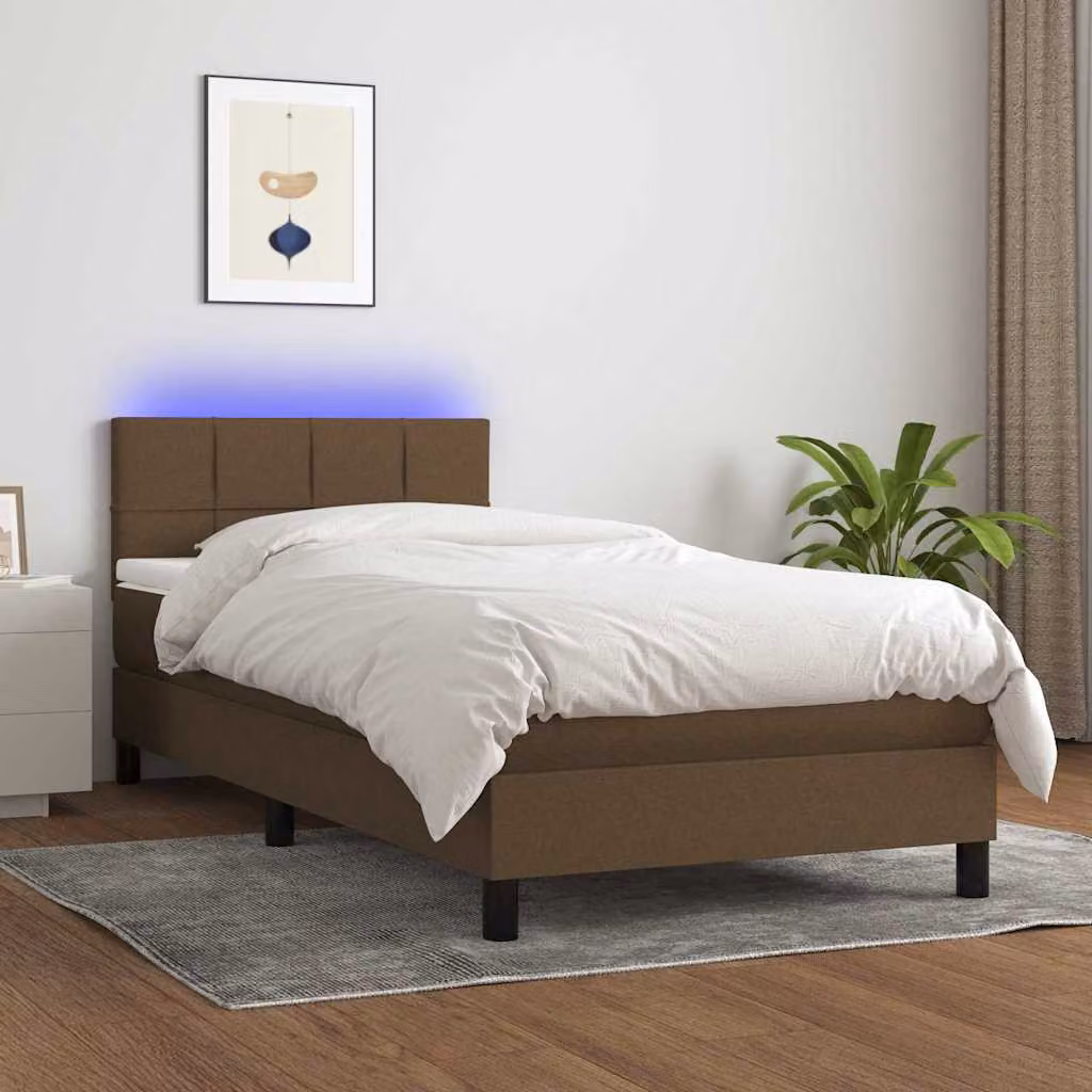 Letto con Materasso e Illuminazione LED vidaXL in Tessuto Marrone Scuro L/P: 90 x 190 cm – 1