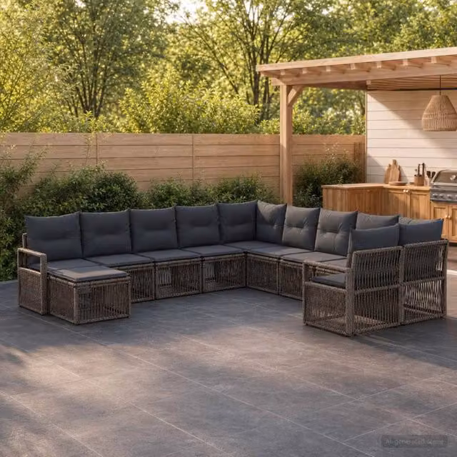 Set Divano da Giardino 11 pz Grigio polyrattan 3435911