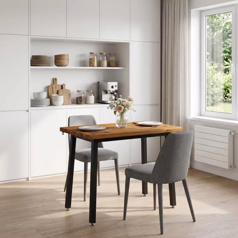 Tavolo da pranzo rettangolare moderno vidaXL in legno di acacia naturale e nero L/P/H: 110 x 55 x 75 cm
