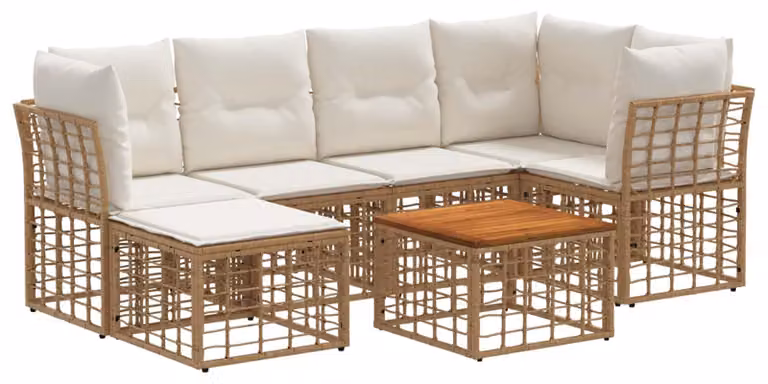 Set di divani da esterno 7 pcs Naturale e Bianco Crema