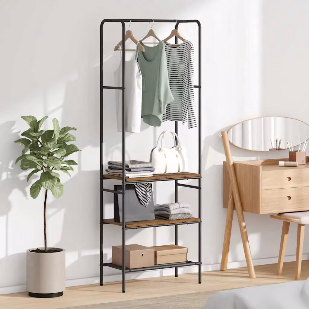 Stendibiancheria con appendiabiti in stile industriale vidaXL, Legno vecchio e Metallo, Marrone, L 60 x P 30 x H 171 cm