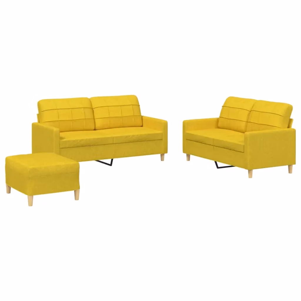 Set di divani 3 pezzi vidaXL in tessuto giallo con cuscini per soggiorno in stile moderno – 2