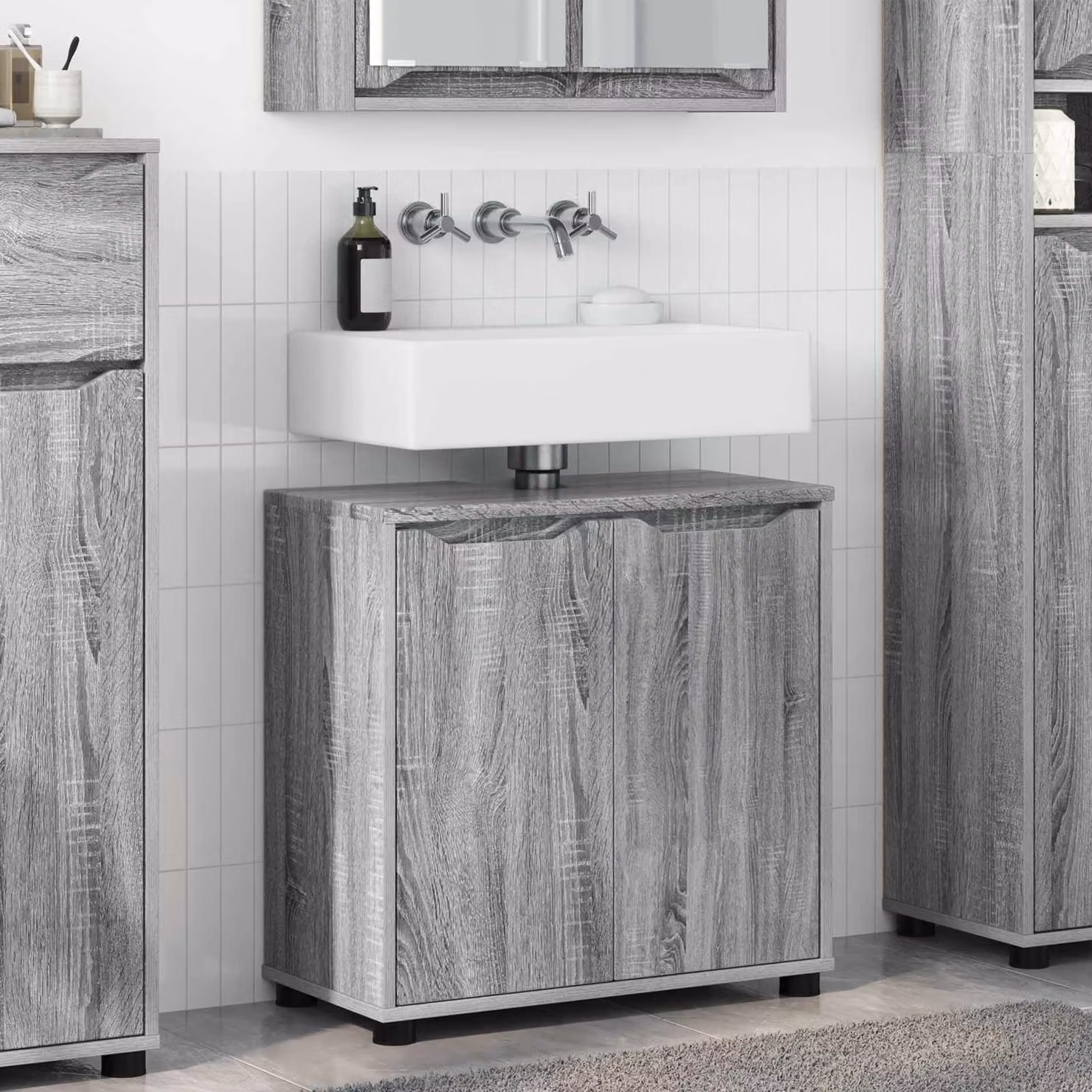 Mobile per lavabo da bagno vidaXL moderno Grigio, L: 60 cm, P: 30 cm, H: 60 cm