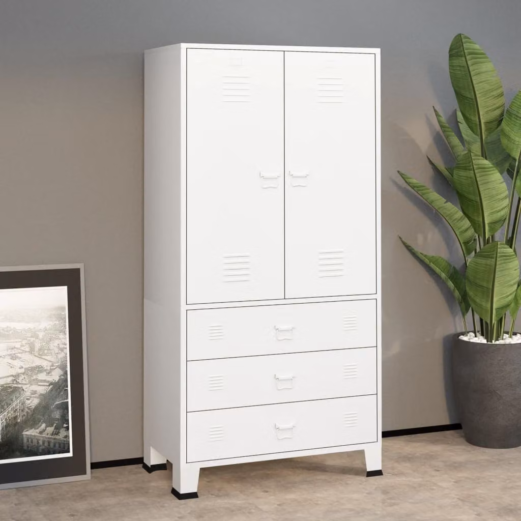 The Living Store Armadio industriale bianco 90x50x180 cm in metallo