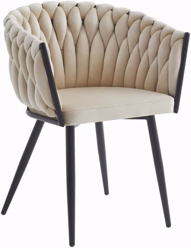 VBChome Sedia Velluto Tessuto Beige Sedia da pranzo e soggiorno imbottita Glamour Loft e Stile Industriale Seduta Comfort Struttura in Metallo