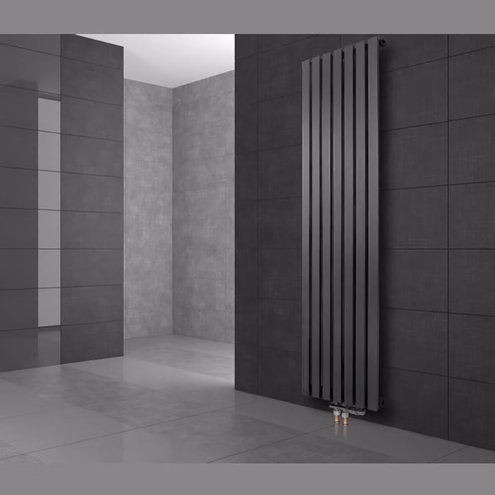 LuxeBath Design radiatore a pannello Stella attacco centrale 480 x 1400 mm antracite con set di collegamento incl. termostato attraverso il pavimento, senza elemento riscaldante
