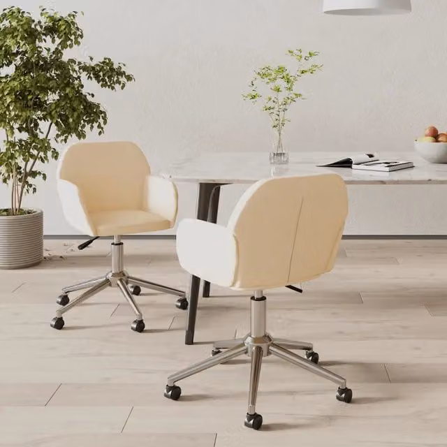 Set di 2 sedie da pranzo girevoli a 360 gradi vidaXL in tessuto beige con struttura in metallo e MDF per soggiorno o cucina L/P/H: 54,0 x 41,5 x 80,5 cm
