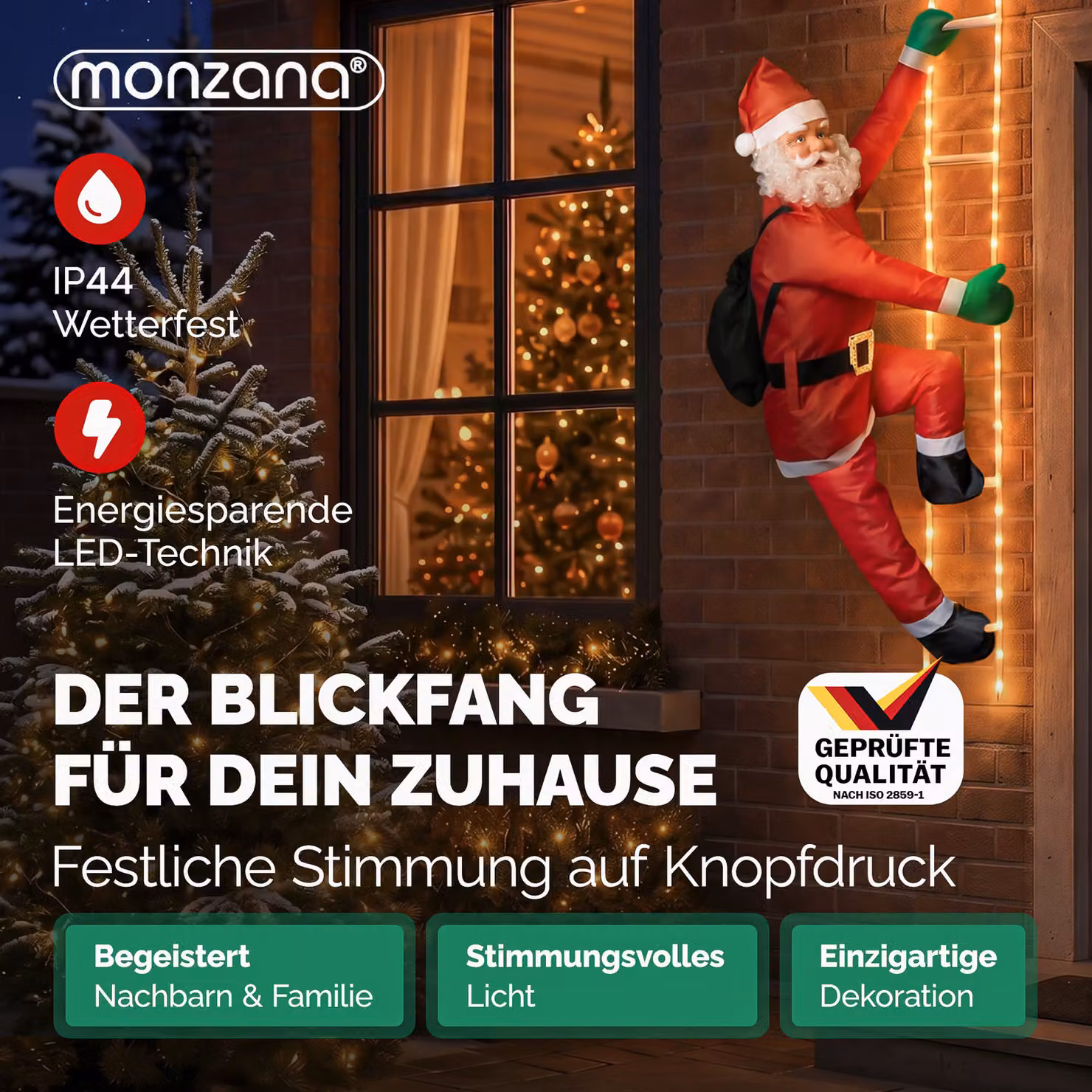 Decorazione di Natale Monzana Babbo Natale con scala e 100 LED multicolore H: 240 cm, L: 39 cm, P: 25 cm – 2