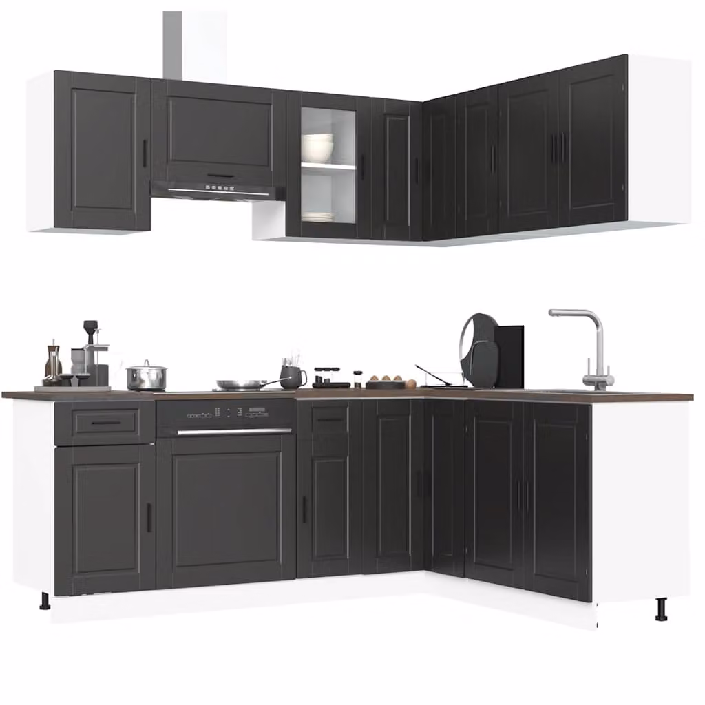 Set Mobili da Cucina Moderno vidaXL 11 Pezzi Nero con Ante in Vetro e Legno