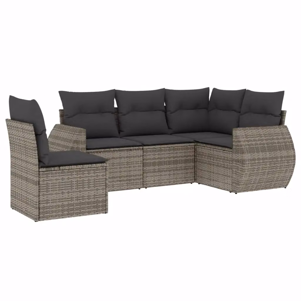 vidaXL Set Divano da Giardino a L 5 pz in Polyrattan Grigio con Cuscini Imbottiti e Coperture Rimovibili – 2