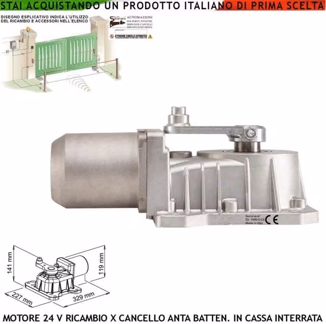 Motore Ricambio 24 Vdc Tipo Under Pressofuso in Alluminio Ingranaggi in Metallo Per Cassa Interrata Con Sblocco a Chiave Del Concello Automatico ad Anta Battente 2,5 Metri Lavoro Intensivo 250 Nm IP67