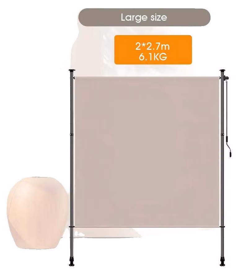 Tenda da sole verticale da esterno, azionamento manuale, regolabile in altezza, color kaki, 2 m x 2,7 m
