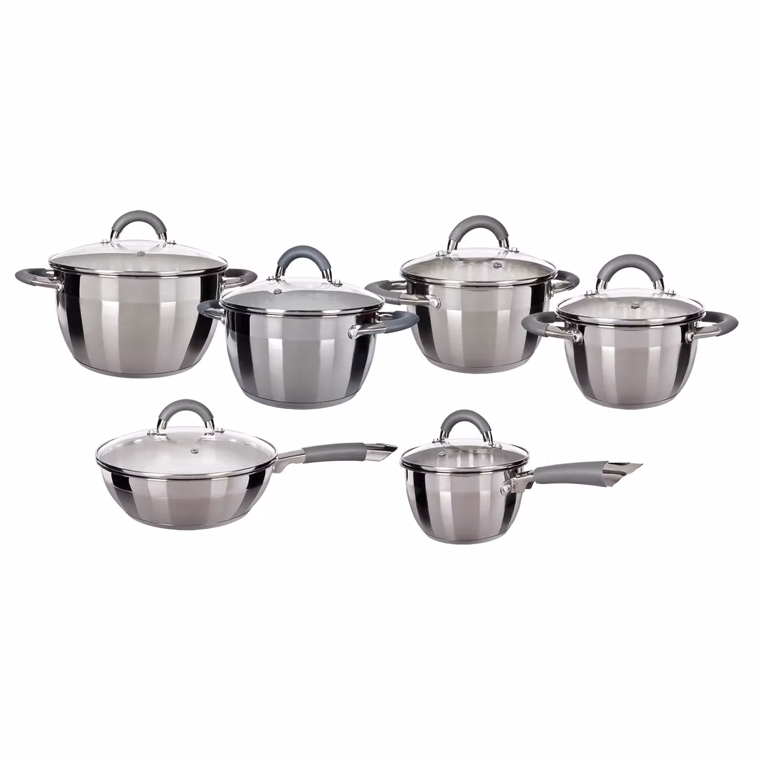 GUSTO CASA Batteria di Pentole 12 Pezzi Linea Grey Diamond in Acciaio Inox e Silicone, Colore Argento