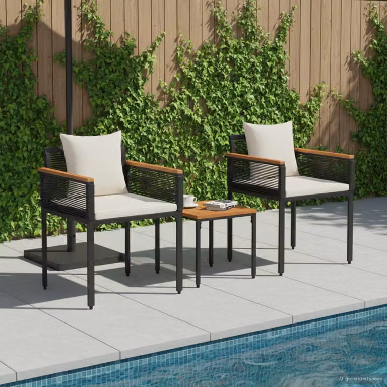 Set di mobili da esterno vidaXL in polyrattan nero e bianco crema per giardino e balcone