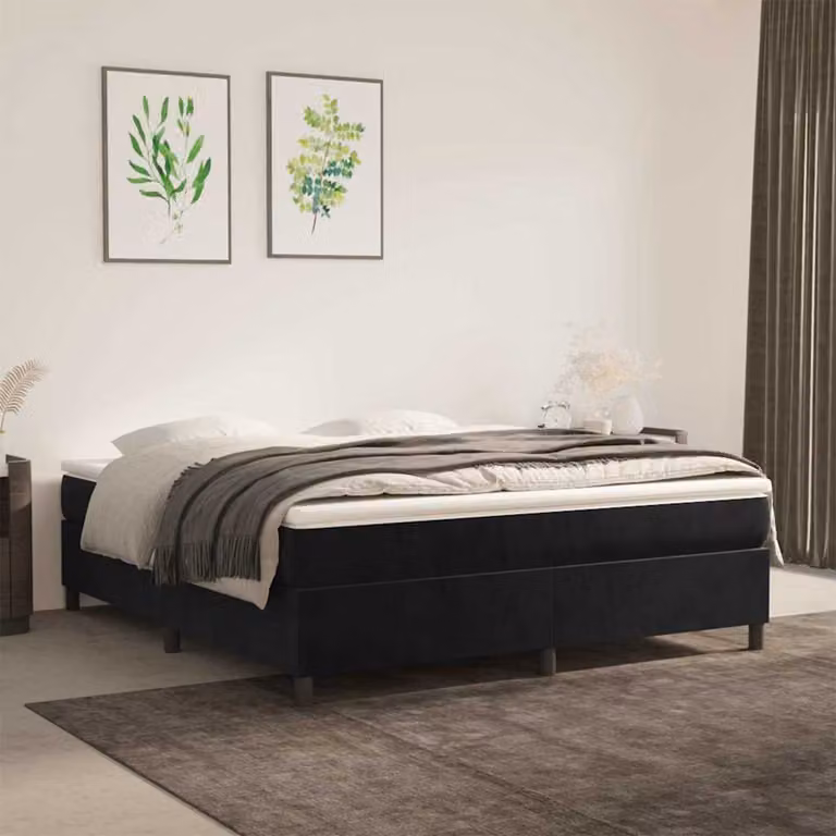 vidaXL Letto Ibrido con Materasso e Giroletto a Molle in Velluto Nero L/P: 180 x 200 cm