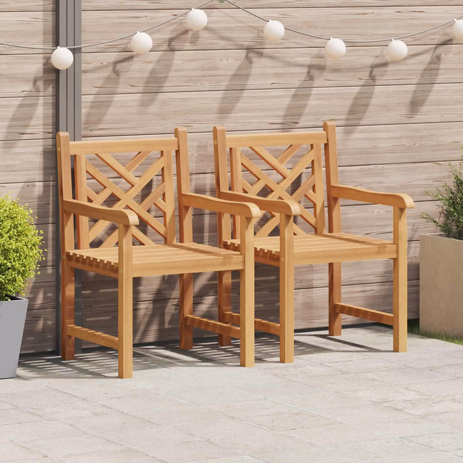 Set di 2 sedie da giardino vidaXL in legno di teak massiccio marrone con braccioli