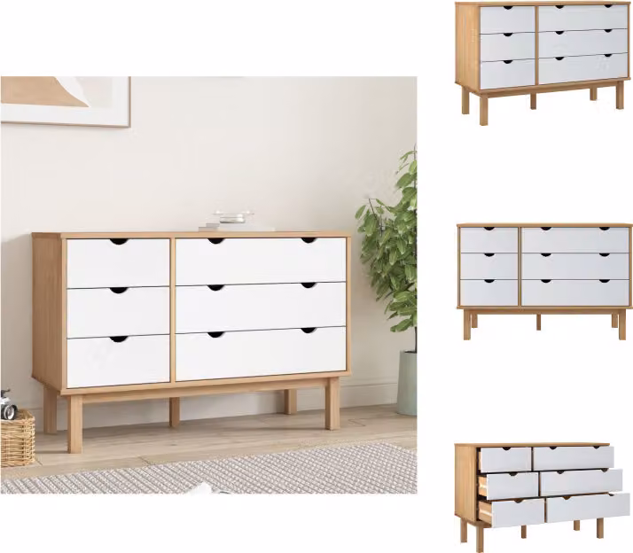 vidaXL Cassettiera OTTA Brown & White 111x43x73,5 cm in legno massiccio - Cassettiere