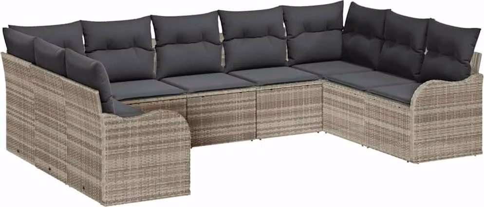 Set Divano da Giardino 9 pcs Grigio chiaro Poly Rattan
