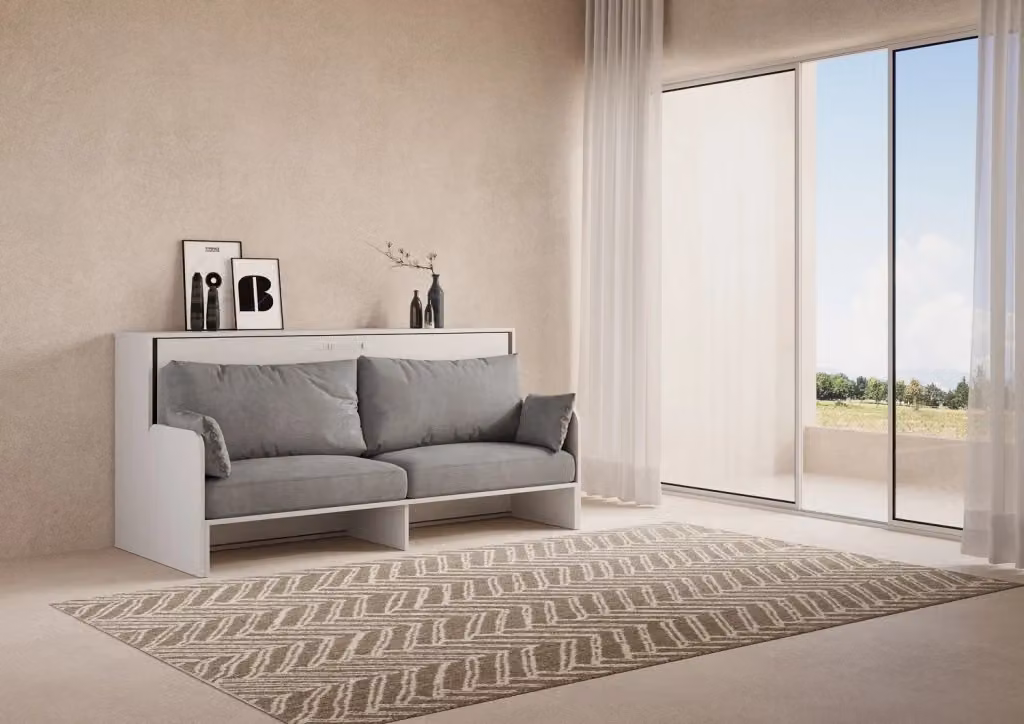 Letto Singolo A Scomparsa Kando Giordanoshop con Divano e Materasso, Bianco Frassino e Grigio, 90x200 cm – 2