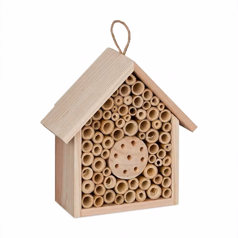 Relaxdays Alberghetto per api, legno, rifugio per insetti e api selvatiche, giardino, balcone, da appendere, A x L x P: 20,5 x 19,5 x 8,5 cm, naturale
