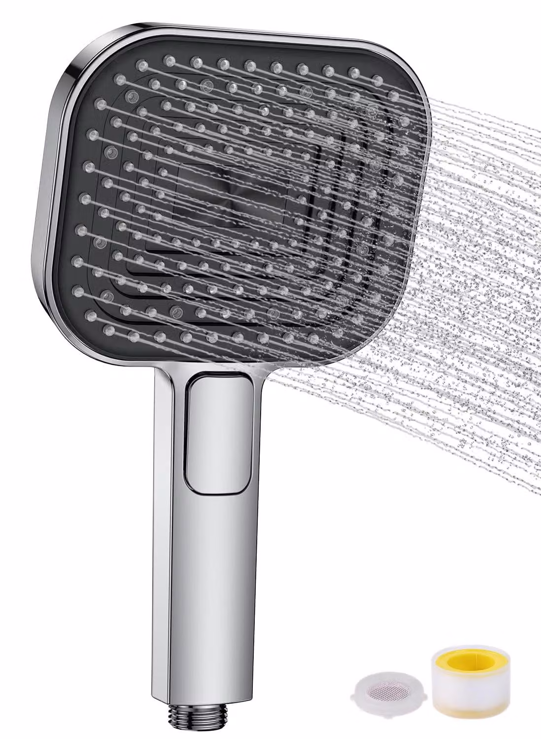 Doccia da 135 mm, con 3 tipi di getto, a risparmio idrico, cromata, senza tubo flessibile
