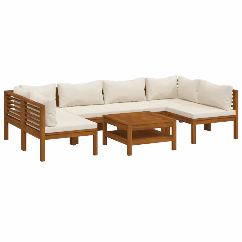 Set da giardino moderno vidaXL composto da 7 pezzi in legno di acacia con cuscini beige e tavolino da esterno – 2