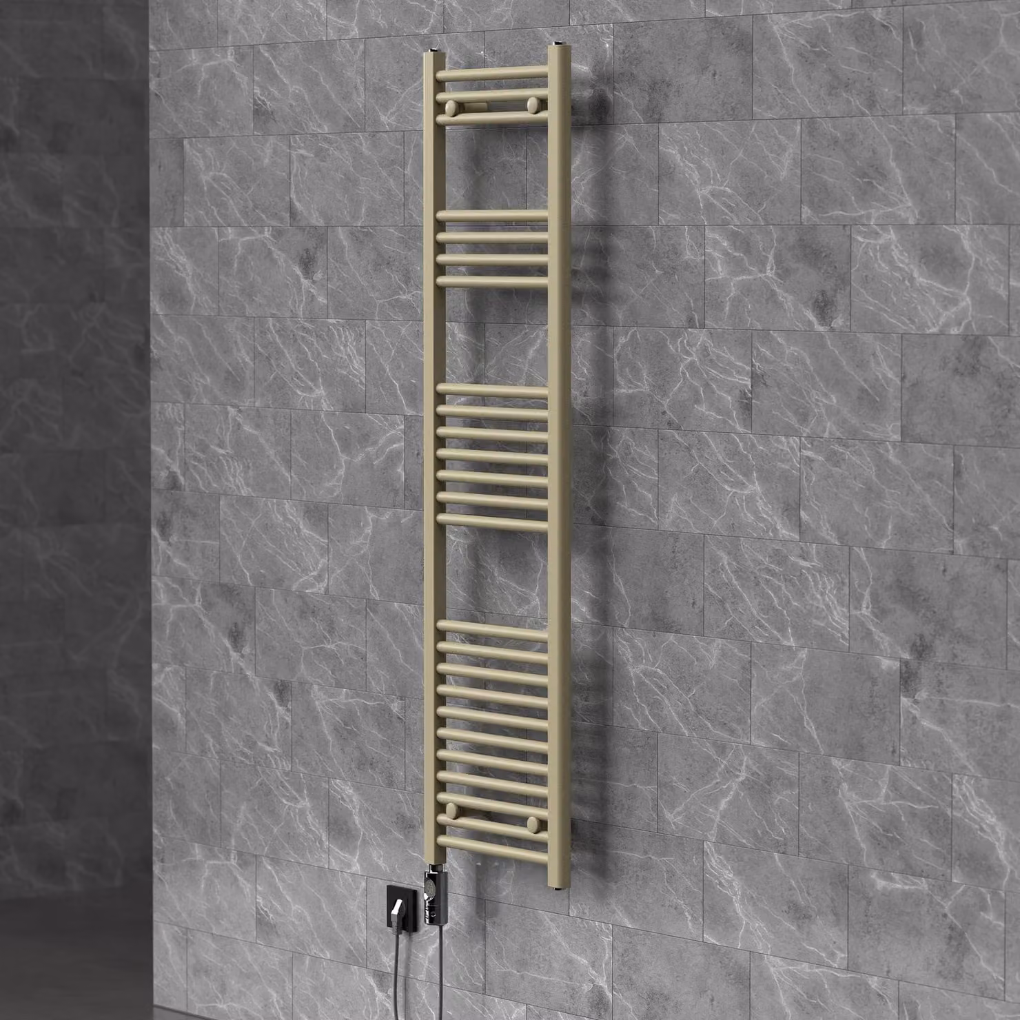 Riscaldatore elettrico da bagno - 600 W - Beige - 40 x 150 cm - Acciaio - Asciugamano radiatore, modello da parete