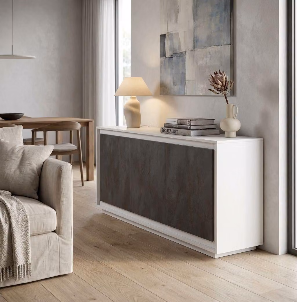 Milani Home - madia credenza moderna 180 x 50 x 80 cm, 3 ante, antracite, truciolare bilaminato