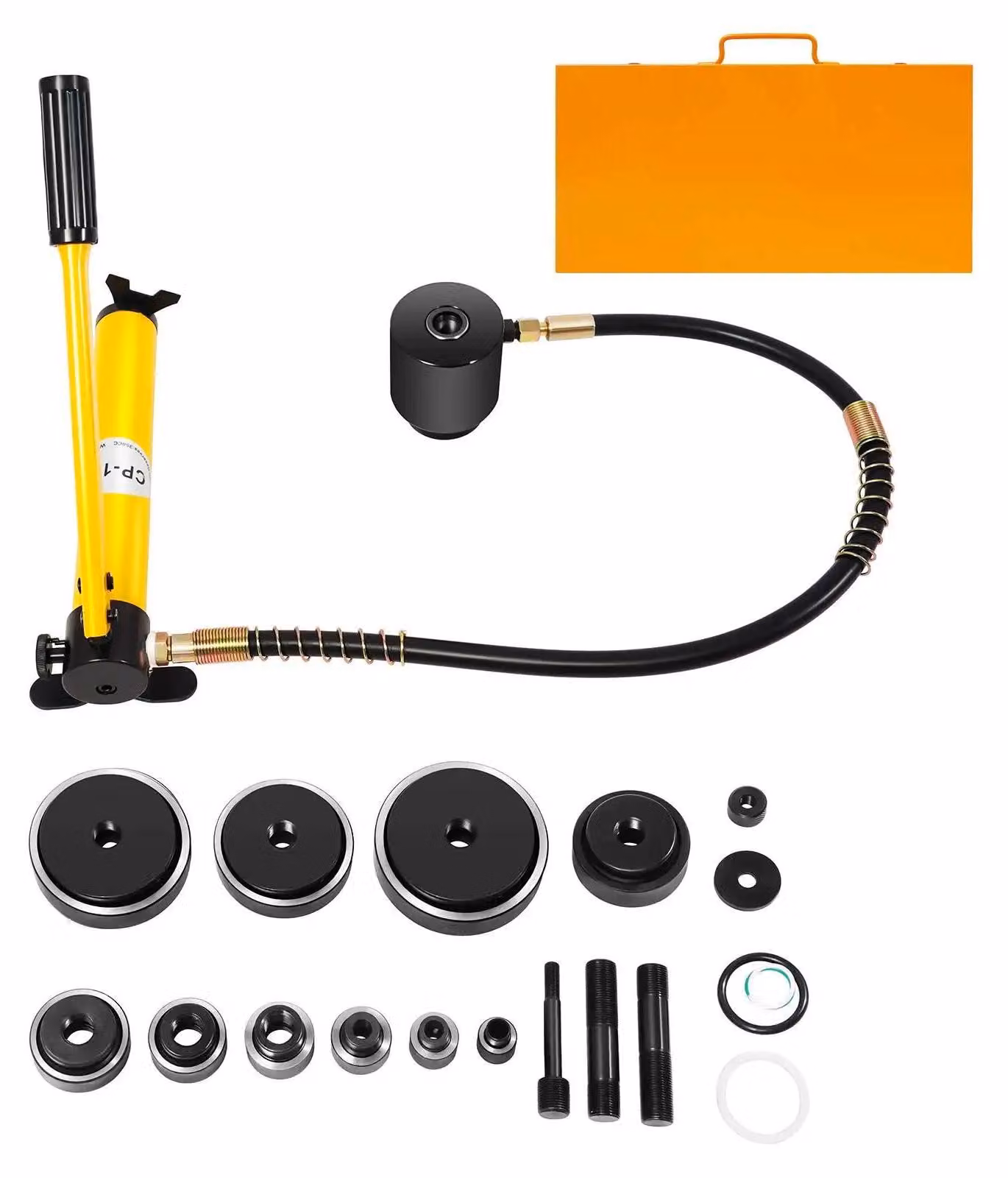Set di punzoni idraulici per foratura - Modello SYK-15, foratrice per lamiere - 15 tonnellate, manuale - Utensile manuale per acciaio inossidabile, ferro, alluminio - Corsa: 20 mm - Colore: giallo