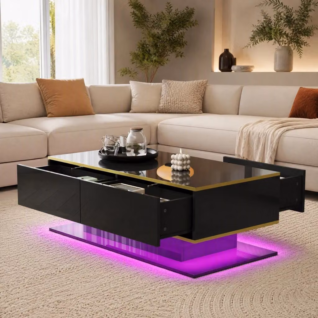 Tavolino da caffè moderno REDOM in MDF laccato nero e oro L/P/H: 100 x 50 x 40 cm – 2