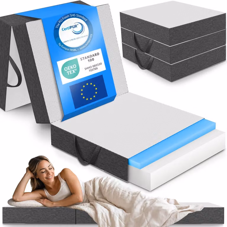 Materasso pieghevole 75x200 cm, 15 cm di spessore, in memory foam, ideale come letto per ospiti