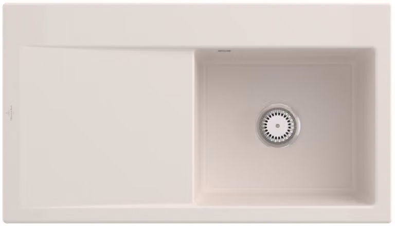 Lavello Villeroy&Boch con scolapiatti a sinistra, Subway Style 50 Crema Beige 90x51cm, Vetroceramica, funzionamento manuale