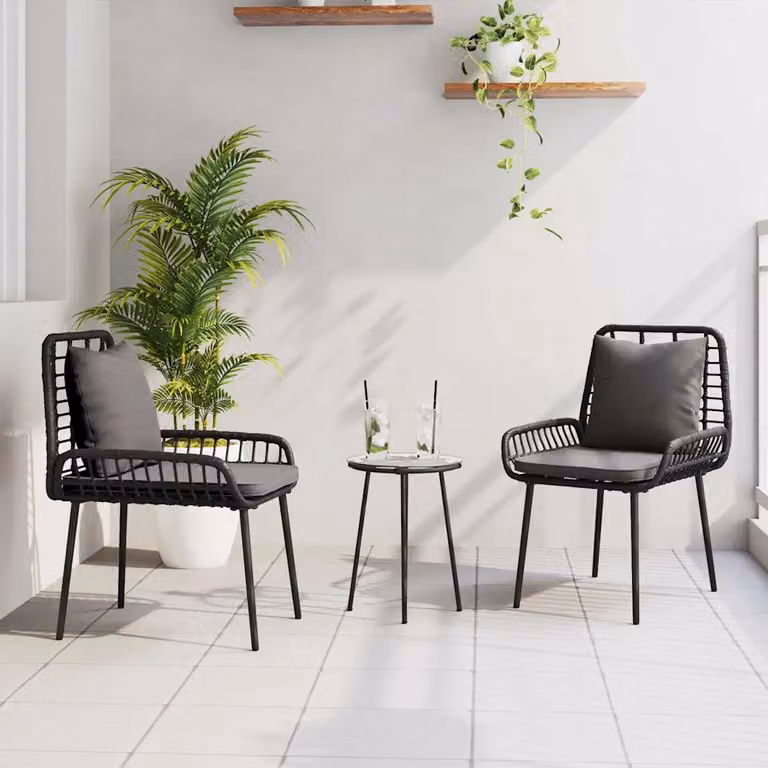 Set da pranzo per giardino vidaXL in polyrattan da 3 pezzi, nero e antracite