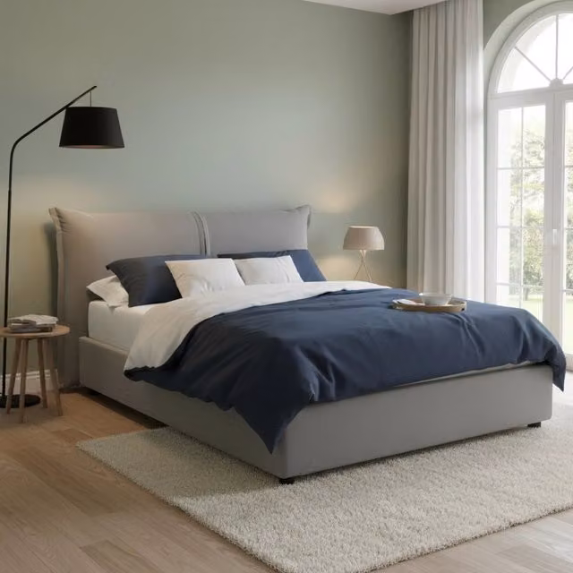 Letto Matrimoniale Alabaster Talamo Italia Grigio con Contenitore a Alzata L/P/H: 160 x 190 x 205 cm