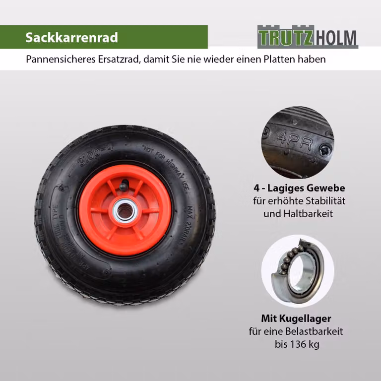 Ruota per carrello a mano Ruota pneumatica 260x85 mm 3.00-4 Mozzo sfalsato 60 mm Ø 20 mm rosso Robusto tessuto 4 PR
