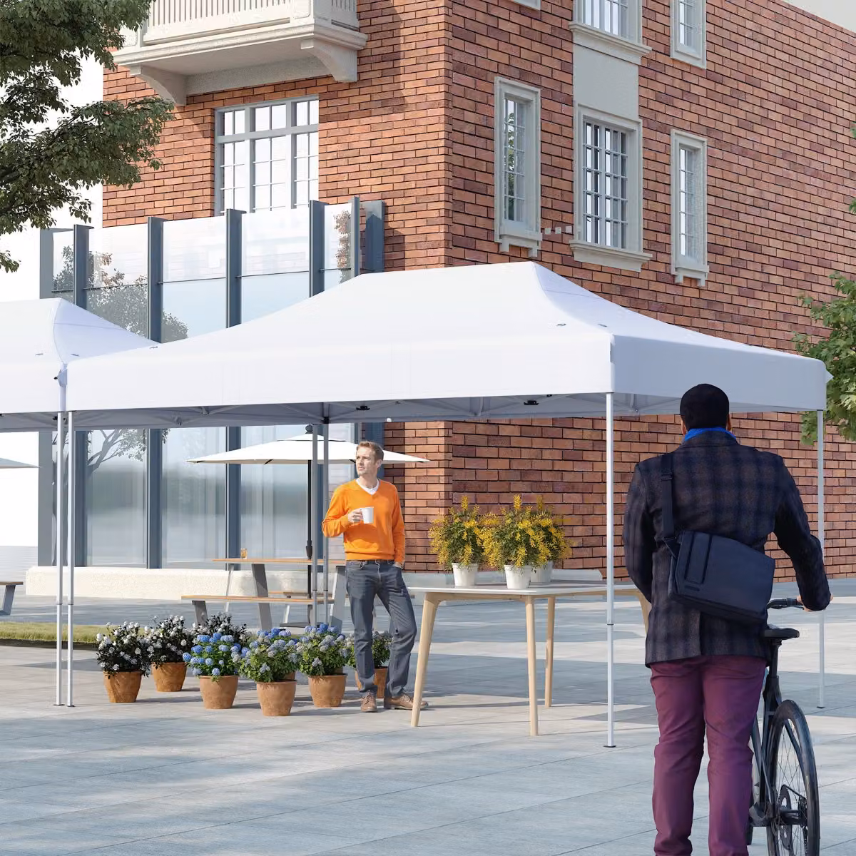 Tenda pop-up professionale Costway con fori di drenaggio e borsa con ruote, Bianco