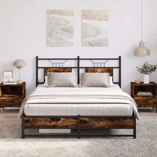 Giroletto senza materasso vidaXL in legno e metallo colore rovere fumo L/P/H: 140 x 190 x 91,5 cm – 1