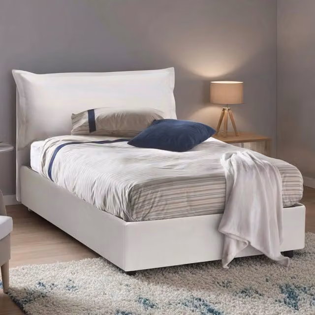 Letto Latona Talamo Italia Piazza e Mezza con Contenitore a Salire Bianco