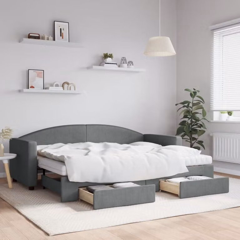 vidaXL Divano Letto con Cassetti Grigio con Rivestimento in Tessuto L: 200 cm, P: 80 cm, H: 75 cm