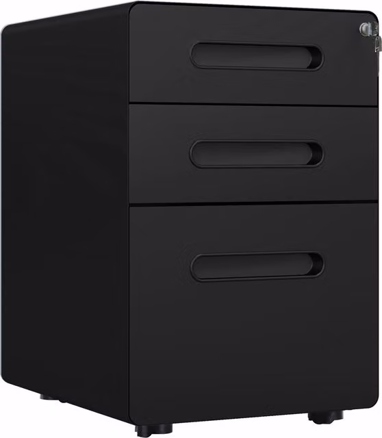 Cassettiera da ufficio Aosom con 3 cassetti per formati A4, Lettera e Legale, Nero, L: 39 cm, P: 48 cm, H: 59 cm