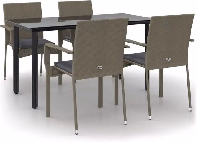 Set da Pranzo Giardino 5pz | Set Salotto da Giardino Nero e Grigio con Cuscini Polyrattan