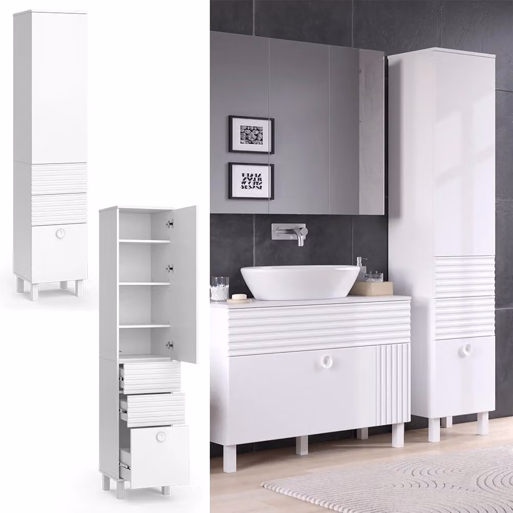 Armadio da bagno Vicco Sola Bianco con ante e cassetti, L: 40.2 cm, H: 192.4 cm, P: 45.02 cm – 2