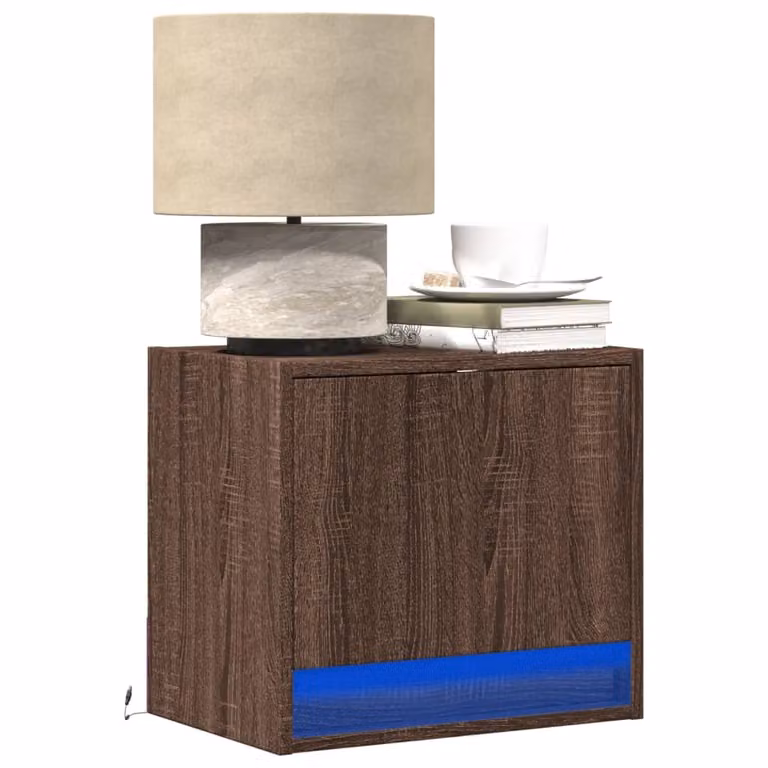 Set di 2 comodini da parete con luci LED vidaXL in rovere marrone moderno