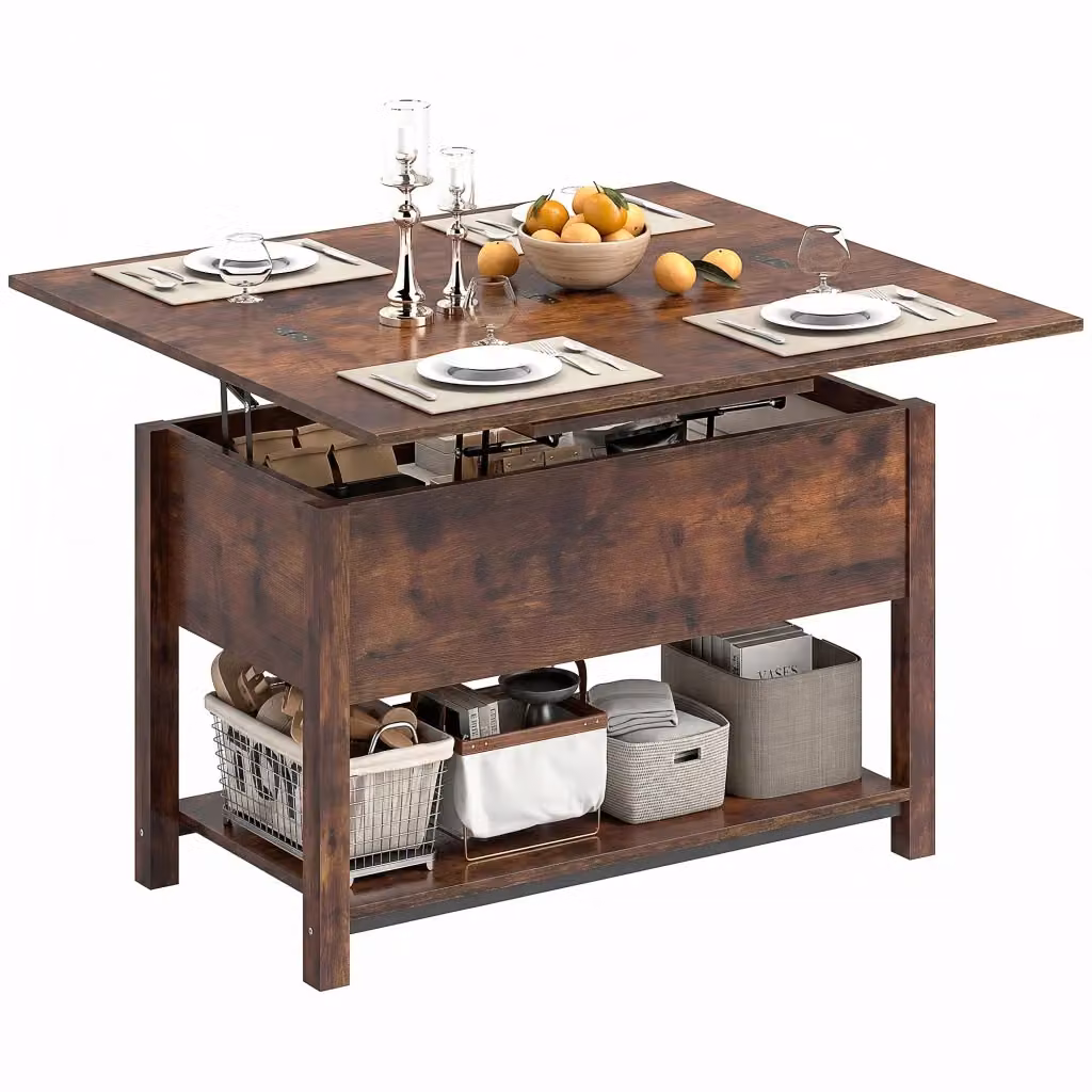 Tavolino da caffè trasformabile XYLO marrone rustico con vano contenitore L 100 cm x P 45 cm x H 50,5 cm – 2