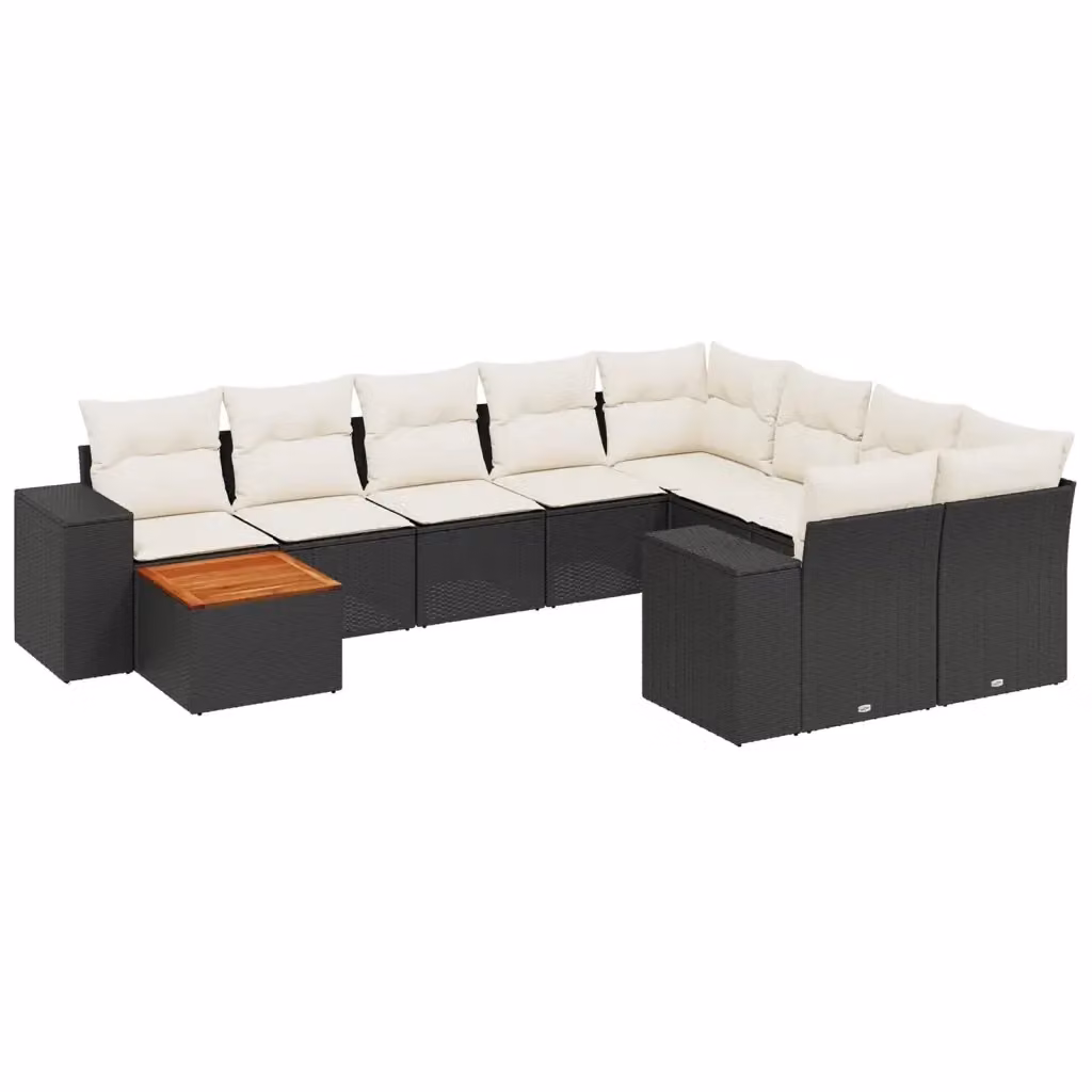 vidaXL Set Divani da Giardino a L in Polyrattan Nero con Cuscini e Tavolino da Esterno – 2