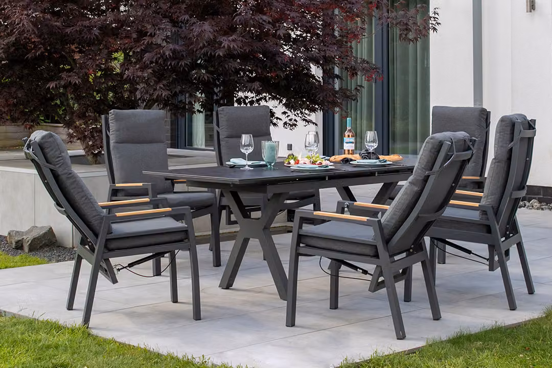 Set di mobili da giardino Poltrona relax Sevilla con tavolo Granada 160/210x90cm