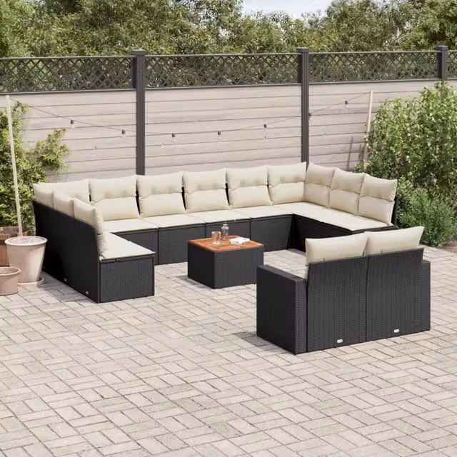Set di divani da giardino VIDAXL a forma di U in polyrattan nero con 13 pezzi e cuscini inclusi
