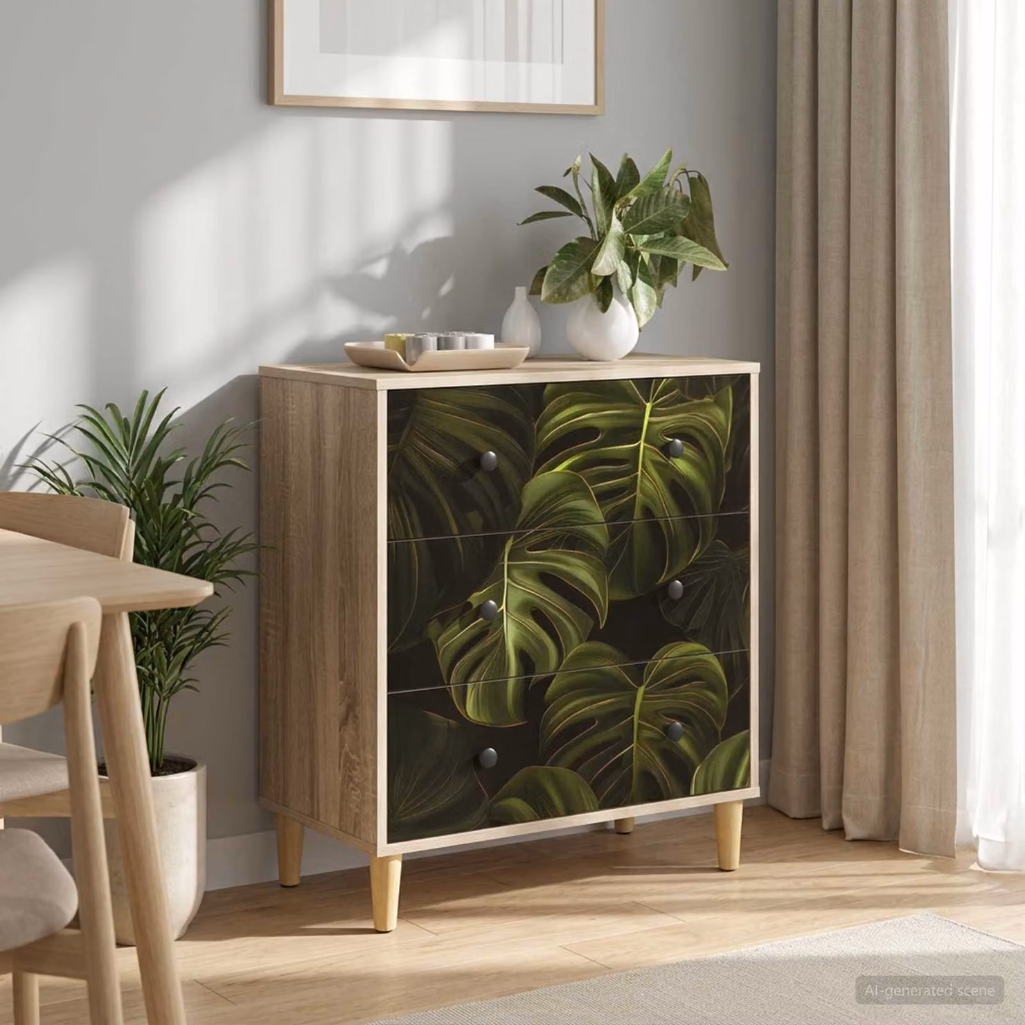 Cassettiera vidaXL ELBURG con stampa foglia di palma, multicolore, L: 66 cm, P: 36,5 cm, H: 75 cm