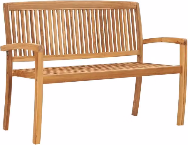 Panchina da giardino impilabile vidaXL in teak massello con cuscini beige e marrone L: 128,5 cm