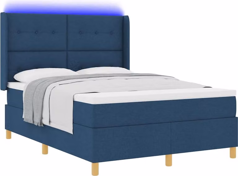 Letto a molle con strisce LED Blu 140 x 200 cm Tessuto